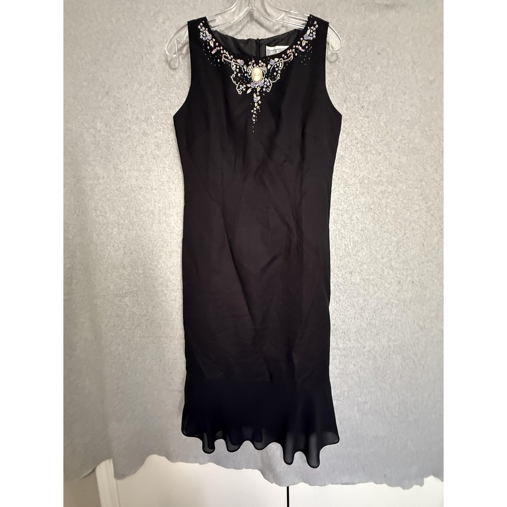 J2K essica Howard Dress Womens‎ 10 Black Beaded Cameo Sheath Midi Victorian